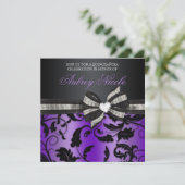 Floral Swirl Quinceñera Einladung mit Juweliern (Stehend Vorderseite)