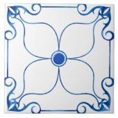 Floral Symmetry Mediterrane (blaue) Keramik Tile Fliese (Vorderseite)