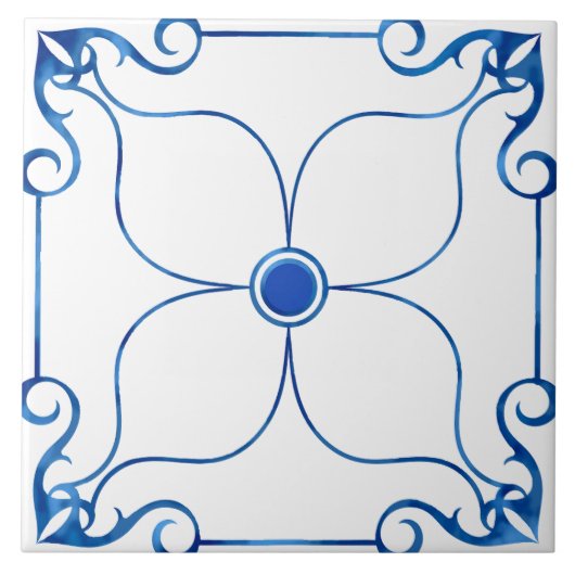 Floral Symmetry Mediterrane (blaue) Keramik Tile Fliese (Vorderseite)