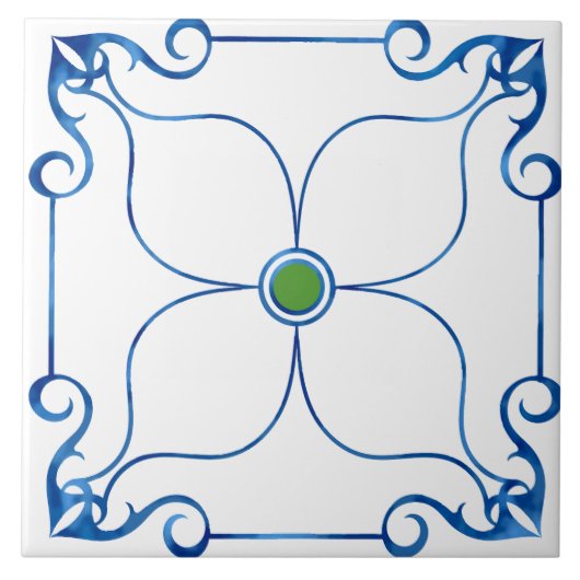 Floral Symmetry Mediterranean (grün) Fliese (Vorderseite)