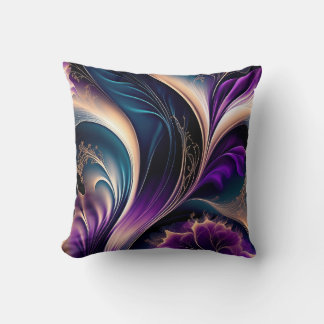 Floral Symphony - Deep Purple - Gold Abstract Art Kissen