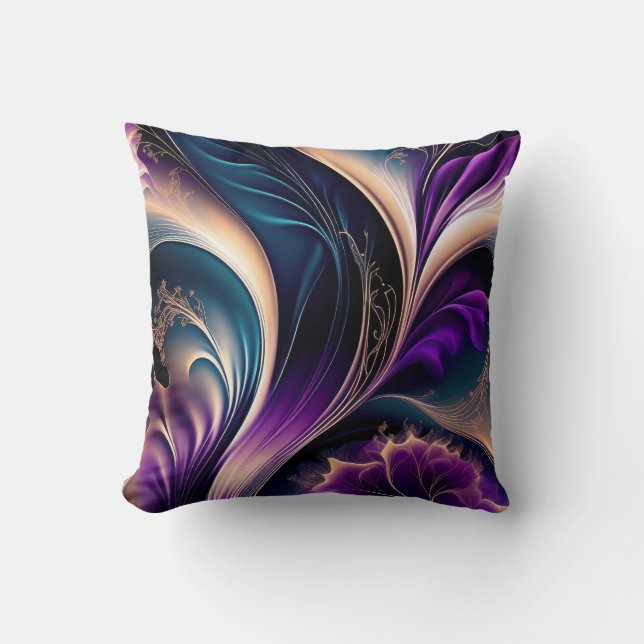 Floral Symphony - Deep Purple - Gold Abstract Art Kissen (Vorderseite)