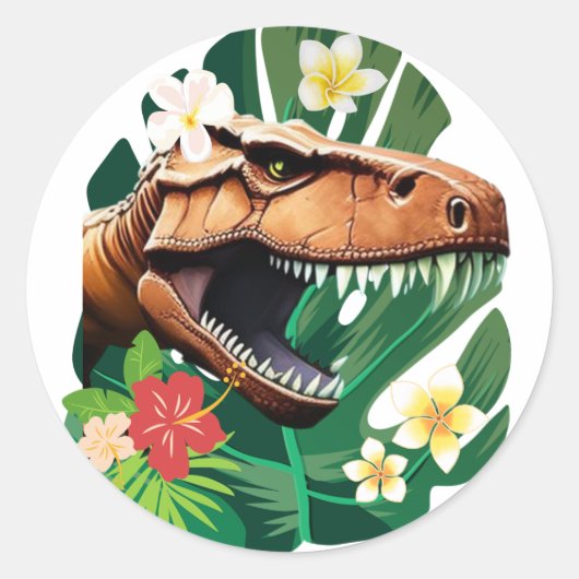 Floral T-Rex Runder Aufkleber (Vorderseite)