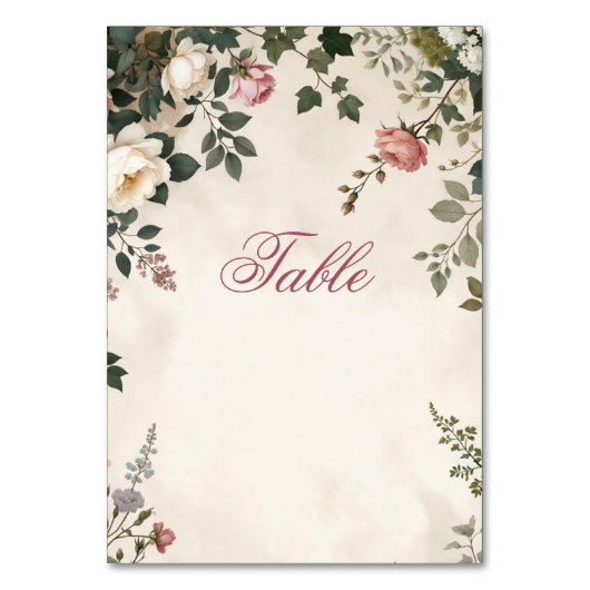 Floral Table Number Card | Blush Rose Garden Brida Tischnummer (Vorderseite)