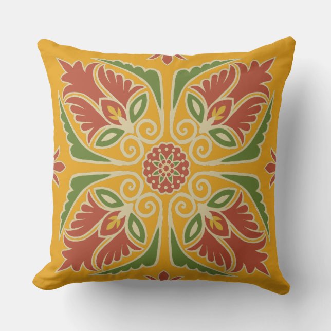Floral Talavera Tile Outdoor Pillow Kissen (Vorderseite)