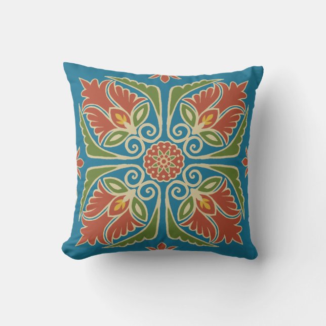Floral Talavera Tile Outdoor Pillow Kissen (Vorderseite)