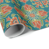 Floral Talavera Tile Wrapping Paper Geschenkpapier (Rolleneckpunkt)