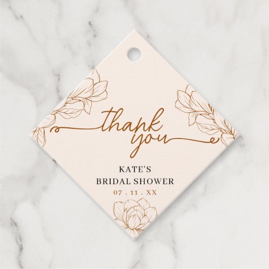 Floral Tan Brown Brautparty Vielen Dank Geschenkanhänger (Vorderseite)