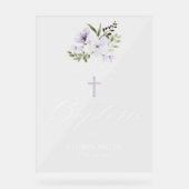 Floral Taufe Christening Elegantes Skript Acrylschild (Vorderseite)
