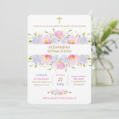 Floral Taufe Christening Girl Einladung (Stehend Vorderseite)