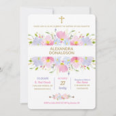 Floral Taufe Christening Girl Einladung (Vorderseite)