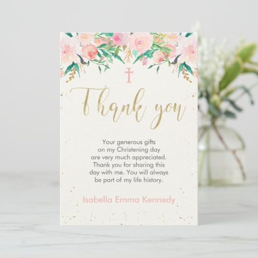 Floral Taufe oder Christening Dankeschön Karte (Stehend Vorderseite)