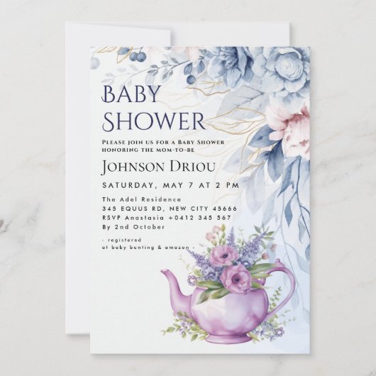 Floral Tea Party Baby Shower Invitation Einladung (Vorderseite)