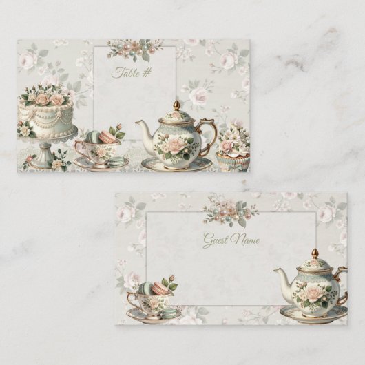 Floral Tea Party Table Numbers & Place Cards Platzkarte (Vorne/Hinten)