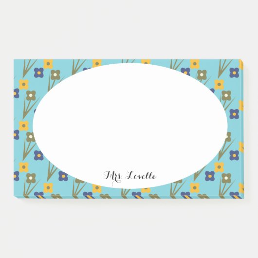 Floral Teacher Aqua Individuelle Name Post-it Klebezettel (Vorderseite)