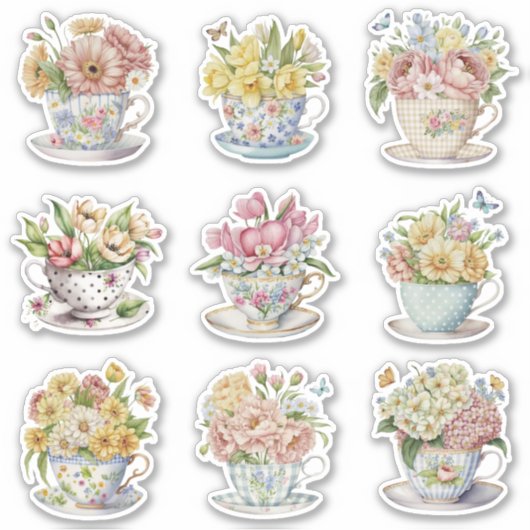 Floral Teacup Aufkleber (Vorderseite)