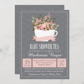 Floral Teacup Baby Dusche Tee Einladung (Vorne/Hinten)