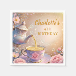 Floral Teacup & Teapot - Pastel Elegant Tea Party Serviette