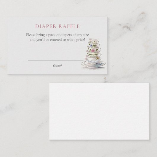 Floral Teacups Kinderdusche Windeln Raffel Ticket Begleitkarte (Vorne/Hinten)