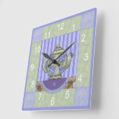 Floral Teapot Quilt Block Clock Quadratische Wanduhr (Winkel)
