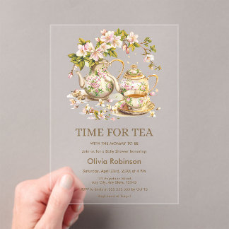 Floral Teapot Time for Tea Baby Shower  Acryleinladungen