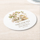 Floral Teapot Time for Tea Baby Shower Runder Pappuntersetzer (Angewinkelt)