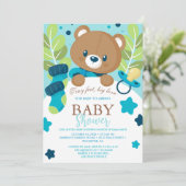  Floral Teddy Bear Baby Shower Invitation Neutral  Einladung (Stehend Vorderseite)