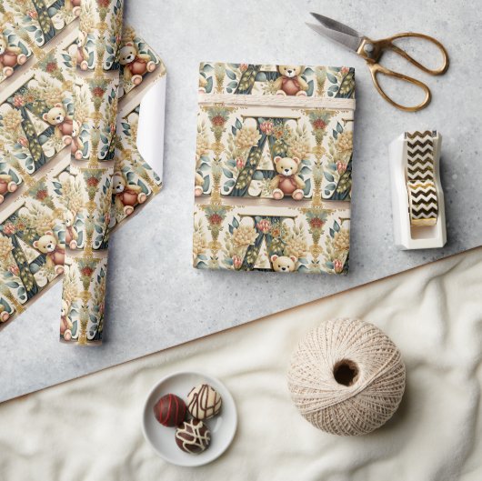 FLoral Teddy Bear Brief A Geschenkpapier (Kunsthandwerk)