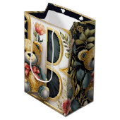 FLoral Teddy Bear Brief B Mittlere Geschenktüte (Vorderseite Schrägansicht)