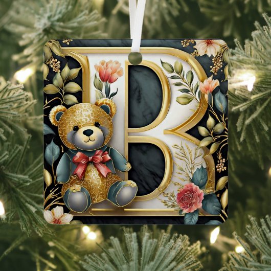 FLoral Teddy Bear Brief B Ornament Aus Metall (InSitu)