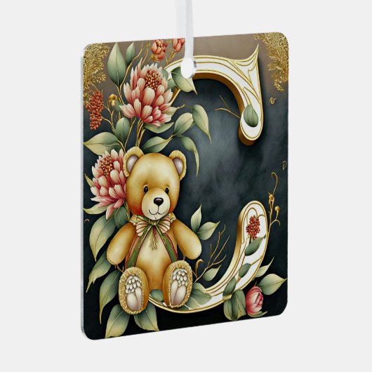 FLoral Teddy Bear Brief C Ornament Aus Metall (Vorderseite Rechts)