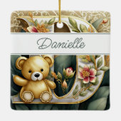 FLoral Teddy Bear Brief D personalisiert Keramikornament (Rückseite)