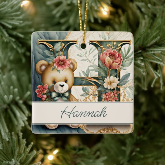 FLoral Teddy Bear Brief H personalisiert Keramikornament (Baum)