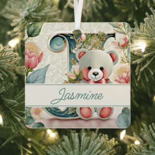 FLoral Teddy Bear Brief J personalisiert Ornament Aus Metall