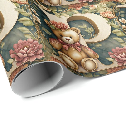FLoral Teddy Bear Brief P Geschenkpapier (Rolleneckpunkt)