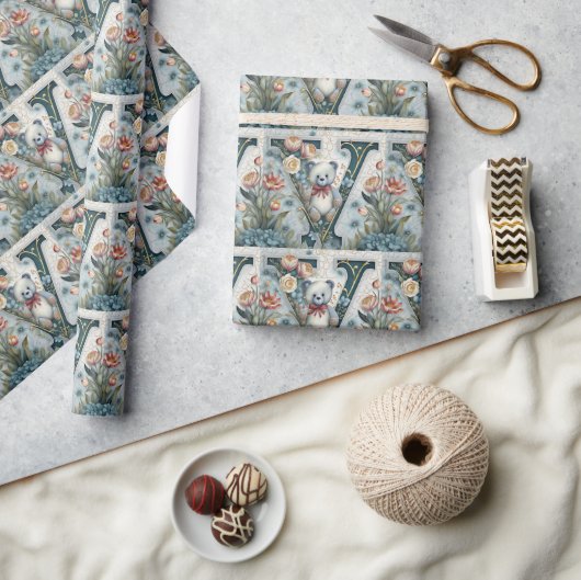 FLoral Teddy Bear Brief V Geschenkpapier (Kunsthandwerk)