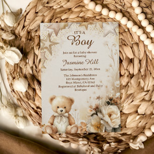 Floral Teddy Bear Es ist eine Boy Baby Dusche Einladung