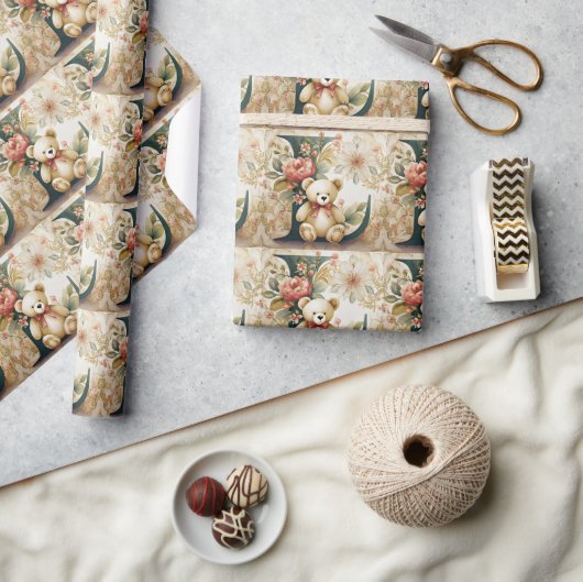 FLoral Teddy Bear Letter L Geschenkpapier (Kunsthandwerk)