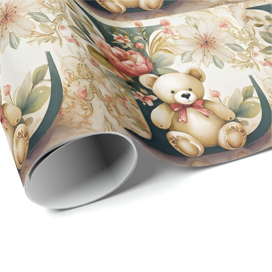 FLoral Teddy Bear Letter L Geschenkpapier (Rolleneckpunkt)
