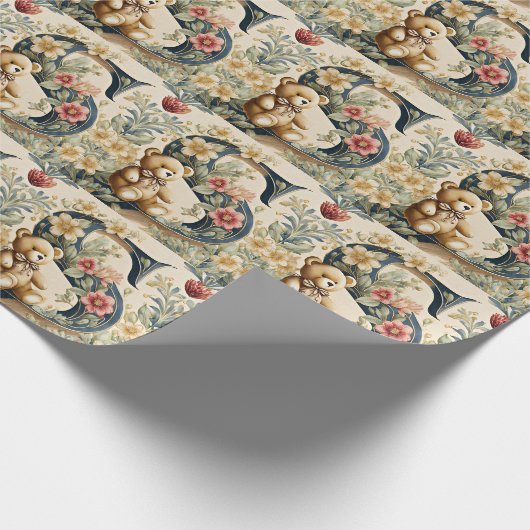 FLoral Teddy Bear Letter S Geschenkpapier (Ecke)