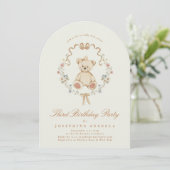 Floral Teddy Bear Sage Girl 2nd Birthday Party Einladung (Stehend Vorderseite)