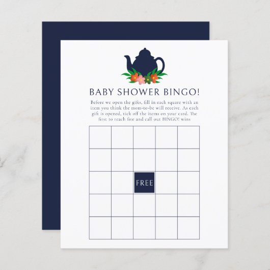 Floral Tee Party Baby Shower Bingo Game (Vorne/Hinten)