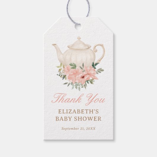 Floral Tee Party Babydusche Vielen Dank Geschenkanhänger (Vorderseite)