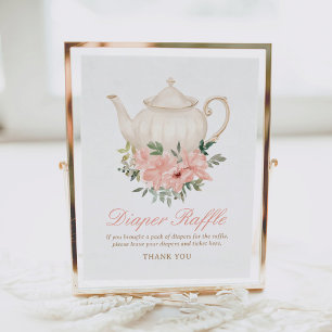 Floral Tee Party Kinderdusche Windeln Raffle Schil Poster
