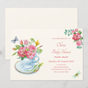 Floral Teebecher Babydusche Einladung