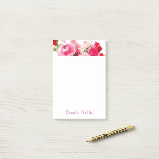 Floral Template Aquarellfarben Rose Handschrift Na Post-it Klebezettel (Auf Schreibtisch)