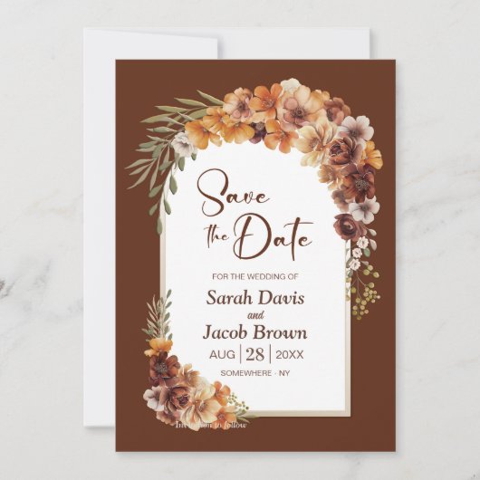Floral Terracotta Arch Wedding Save the Date Einladung (Vorderseite)