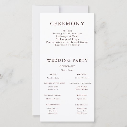 Floral Terracotta Bohemisch Hochzeitsprogramm (Rückseite)