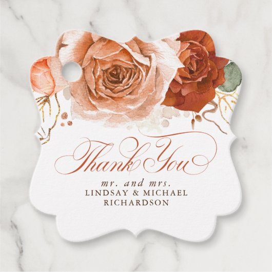 Floral Terracotta Boho Wedding Vielen Dank Geschenkanhänger (Vorderseite)