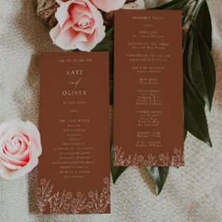 Floral Terracotta Burnt Orange Wedding Program